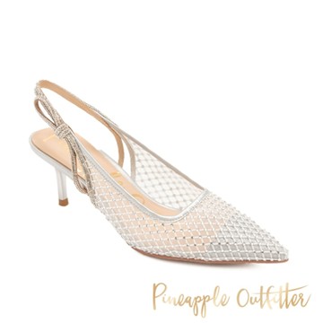 Pineapple Outfitter-簍空鑽帶尖頭裸跟鞋 IZOTZ-銀色