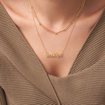 s925純銀日系回形針項鏈 小眾設計原宿簡約金色鎖骨鏈 疊搭鏈