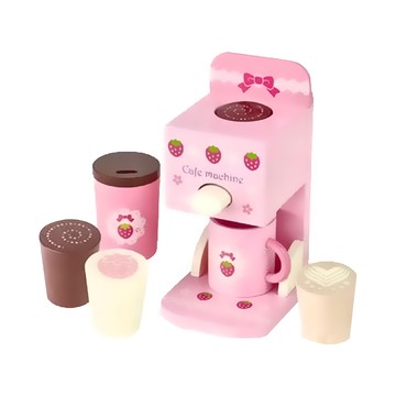 Mother garden 廚具咖啡機組 含咖啡杯、馬克杯、飲品（拿鐵/咖啡/牛奶） 木製玩具  11 x 23 x 13cm  粉色  1組