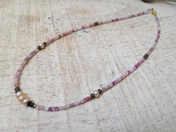 包14k金粉紫母晶石粉珍珠項鍊