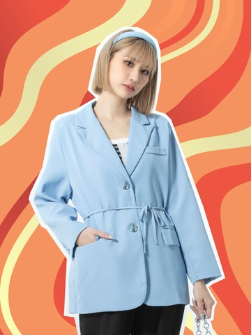 腰帶墊肩款西裝薄外套