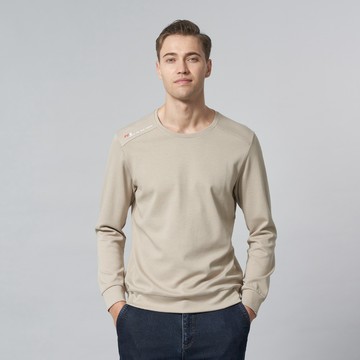 Pierre Cardin 男裝 人造棉混紡微彈性素色圓領長袖T恤-卡其色 (5245260-82)