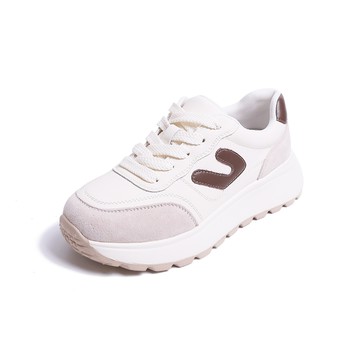 KOKKO復古撞色麂皮拼接厚底休閒鞋深咖色