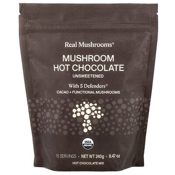 Real Mushrooms, 蘑菇熱巧克力，含 5 種抵御成分®，未加糖，240 克