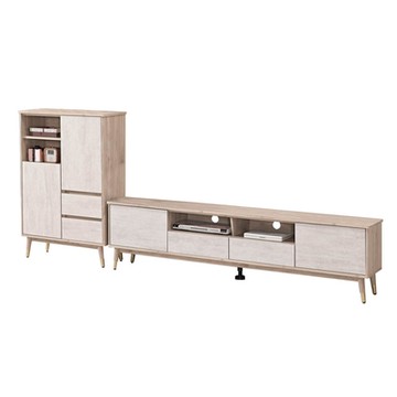 Boden-哈佐9.3尺L型電視櫃組合(2.7尺展示櫃+6.7尺長櫃)-280x40x120cm