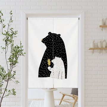 熊家族 白亞麻門簾  200 x 85cm