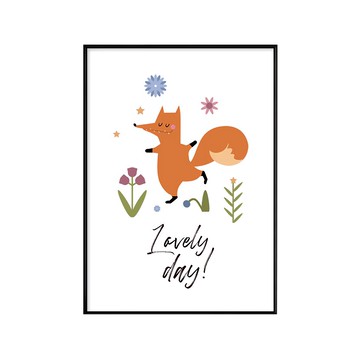 春日的小狐狸 踏青 50 x 70cm 畫框掛畫  黑色