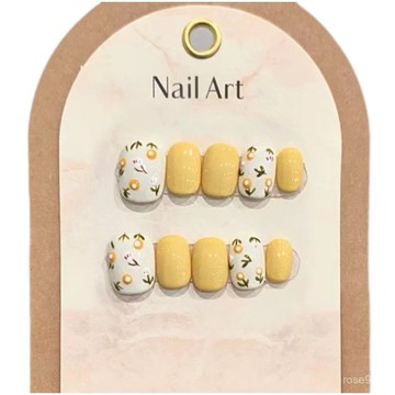 ✨Hannah✨2025新款春天暖色小花黃色手繪穿戴美甲清新短款可愛指甲貼片韓係手工穿戴甲 D4SY