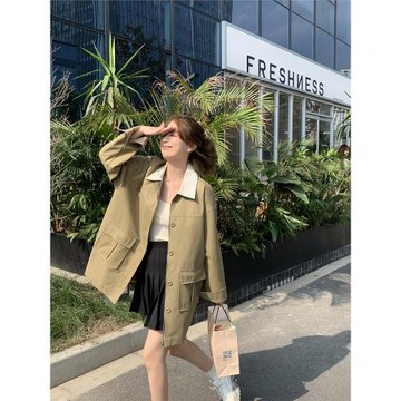 bingo軒軒家自制 2023秋季a字中長款風衣女寬松設計感高品質外套