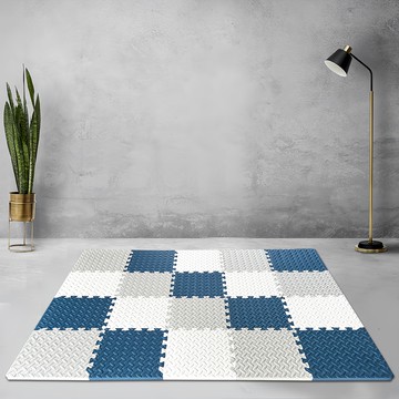 MOMOTARO 桃太郎地墊 極厚超Q樹葉紋巧拼地墊防撞瑜珈墊 附邊條  32 x 32 x 2.5cm  天鵝白+白灰色+藏青藍  36片