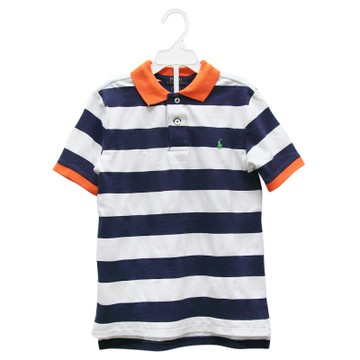 Ralph Lauren 男童經典小馬粗條紋短袖POLO衫-藍/白橘