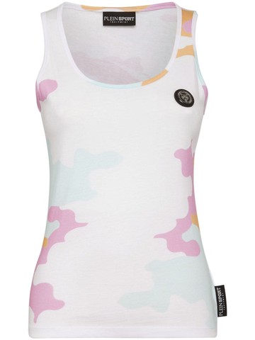 Plein Sport - camouflage-print cotton tank top - women - Cotton - XXS - White