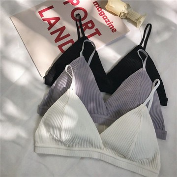 春夏簡約純色舒適螺紋棉文胸無鋼圈內衣女學生吊帶背心女