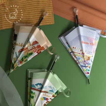 復古清新手繪自動傘ins女士長柄傘防風輕便易攜雨傘個性高端長傘