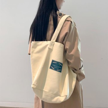 素果綠圖標帆布包袋小眾大容量休閑日韓逛街包加厚單肩男女文藝范