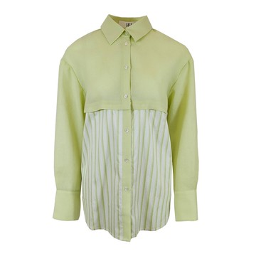 ICY綠色層次感拼綠條紋襯衫