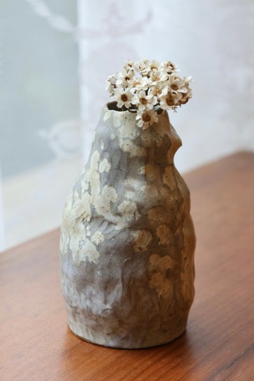 【喬遷禮物】加拿大進口陶土米綠點點手捏侘寂乾花器藝術雕塑擺件