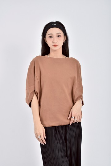(4XL（含）以上) ala寬版棕色短袖上衣