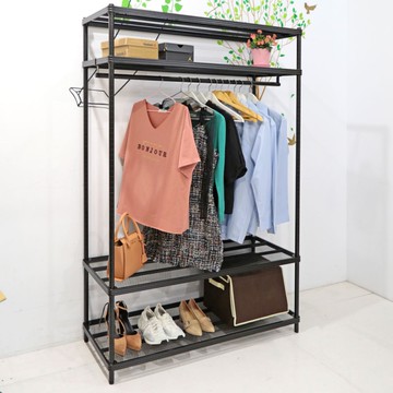 【品樂生活】45X120X208CM菱形網四層單桿衣架組/鐵架衣櫥/衣櫥架/波浪衣櫥/衣櫥櫃