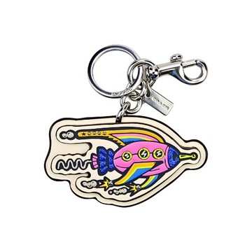 [平輸版] 【COACH】童趣火箭圖印餅型鑰匙圈/掛飾/吊飾 真品平輸