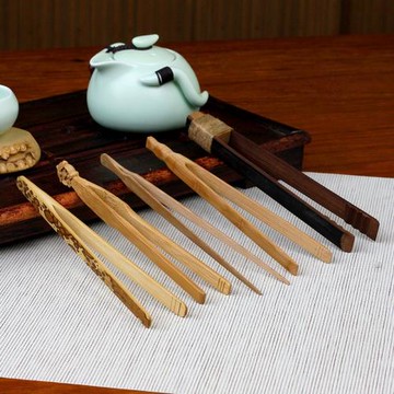 天然竹制茶夾茶杯夾竹鑷子茶道六君子零配洗杯斑竹復古炭化清洗