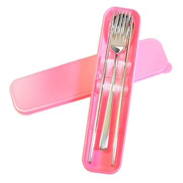 百貨King 不鏽鋼餐具 304不鏽鋼 便攜餐具套裝 附盒子  筷子+勺子+叉子  粉紅色  1組