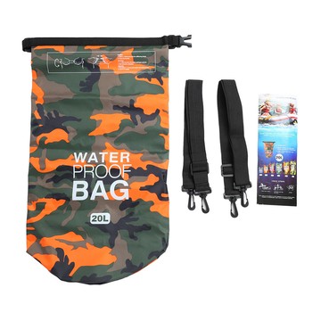 [waroom01] 防水幹袋滌綸 PVC 輕便可折疊便攜式卷頂游泳橙色迷彩 20L