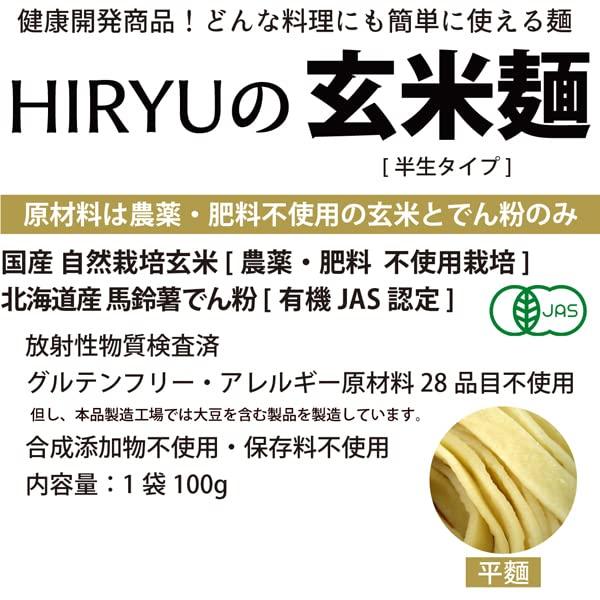 HIRYUの玄米麺 100g×10pc パスタ 自然栽培(無農薬・無肥料) (平麺)
