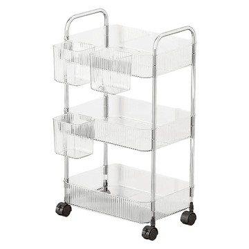 FAmILyLIFE 生活 透明附輪夾縫置物架 3層 附3個掛籃  透明色 + 銀色