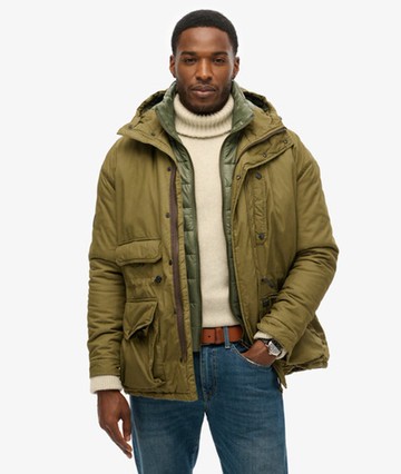 Superdry Men's Men's Hooded Cotton Lined Deck Jacket Green / Khaki - Size: S