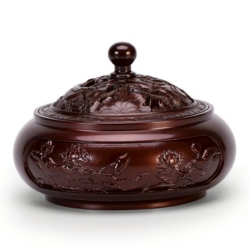 思友 純銅荷花浮雕仿古盤香爐全銅禪意家用室內辦公室熏香爐擺件