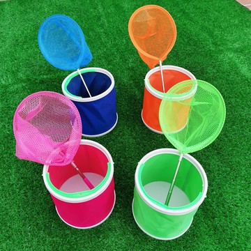 兒童抄網迷你小孩小全套撈魚網捕魚網昆蟲網折疊魚桶折疊戶外龍蝦