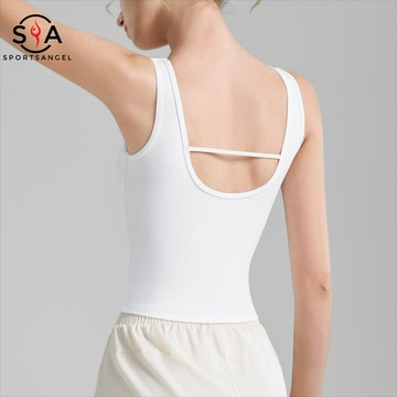 【Sportsangel】(固定加墊)運動背心高强度螺紋運動背心女U領美背高彈外穿通勤健身房跑步瑜伽文胸