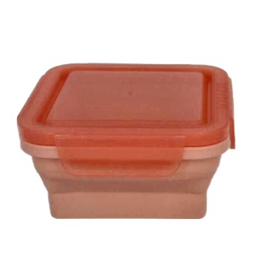 HOUSUXI 舒希 正方形矽膠折折盒 杏橙色 168g 500ml  1入  1個