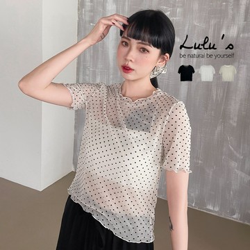 LULUS/溫柔木耳邊植絨點點透膚上衣３色【A01260237】彈性網紗 層次穿搭260513