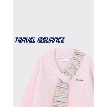 TRAVEL ISSUANCE 日復一日 甜美假圍巾拼接寬松男女百搭韓版毛衣