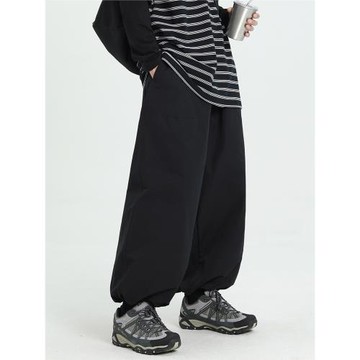 怕生的鹿 美式休閑寬松oversize運動束腳褲男工裝闊腿九分燈籠褲