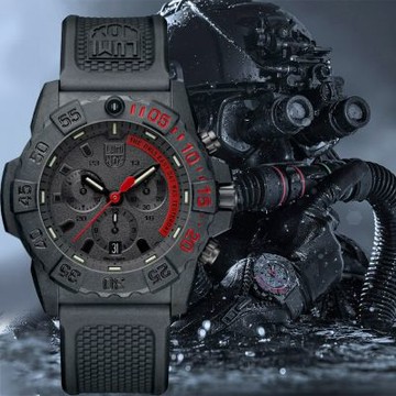 LUMINOX 雷明時 Navy SEAL Chrono 海豹三眼計時手錶 夏日煥新提案 送禮推薦-消光黑×紅/45mm 1LM-3581EY