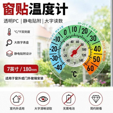 ✨臺灣出貨🌡️【靜電吸附貼窗式溫度計】無電池免打孔｜指針式寒暑表｜雙刻度顯示｜室外溫度室內讀取