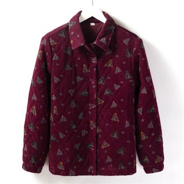 媽媽夾襖純棉條絨薄棉襖洋氣印花夾棉外套中老年女裝休閑棉服秋冬