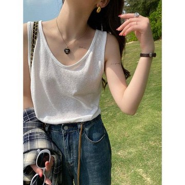 白色竹節棉麻打底吊帶背心女外穿內搭2026夏新款寬松大碼慵懶上衣