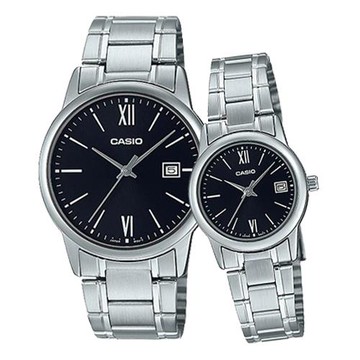 【CASIO 卡西歐】浪漫情人 指針對錶 不鏽鋼錶帶 生活防水 (MTP-V002D-1B3+LTP-V002D-1B3)