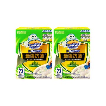 (2盒超值組)日本SC Johnson莊臣-最強洗淨防污推桿式馬桶清潔凝膠38g+推桿1支/盒-薄荷(黑金綠標)(去尿漬消臭,鑽石型凝凍沖約720次)