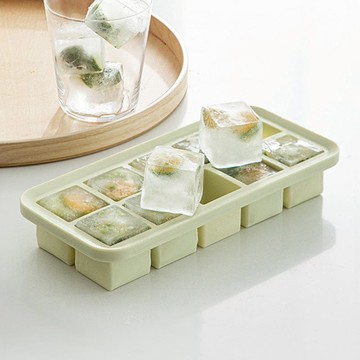 防異味密封式矽膠製冰盒附蓋(10格)-3入-多色可選 香草白