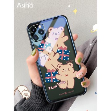 適用蘋果11手機殼iphone11promax女款鏡頭全包玻璃透明11pro新款卡通可愛超薄防摔限量版保護套潮牌ins風
