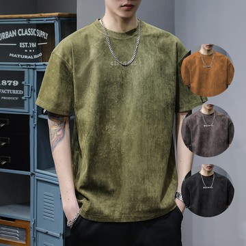 【CS22】美式重磅麂皮絨復古T恤 (M-5XL) -1入