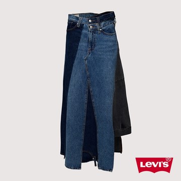 Levi s 女款 牛仔裙 單寧裙 長裙 拼布設計 黑色 x 藍色 熱賣單品