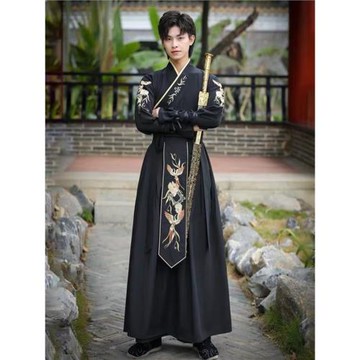 黑色系魏晉漢服男套裝古風男士仙氣古裝男生帥氣飄逸明制大碼學生
