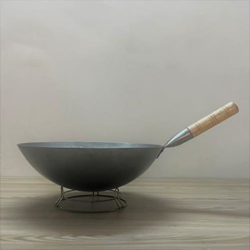 飯店食堂大排檔炒鍋商用無涂層鐵鍋爆炒傳統單柄鍋燃氣灶超薄木柄