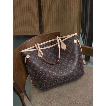 法國MK輕奢真皮印花托特包2023新款手提包女單肩包女大容量女包包